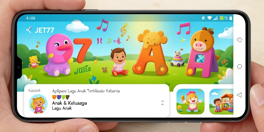 Tampilan antarmuka aplikasi JET77 dengan pilihan lagu anak yang menarik.